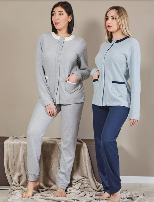 Pigiama Donna Invernale Cotone Felpato Pesante Lungo Aperto Nazareno Gabrielli 5060